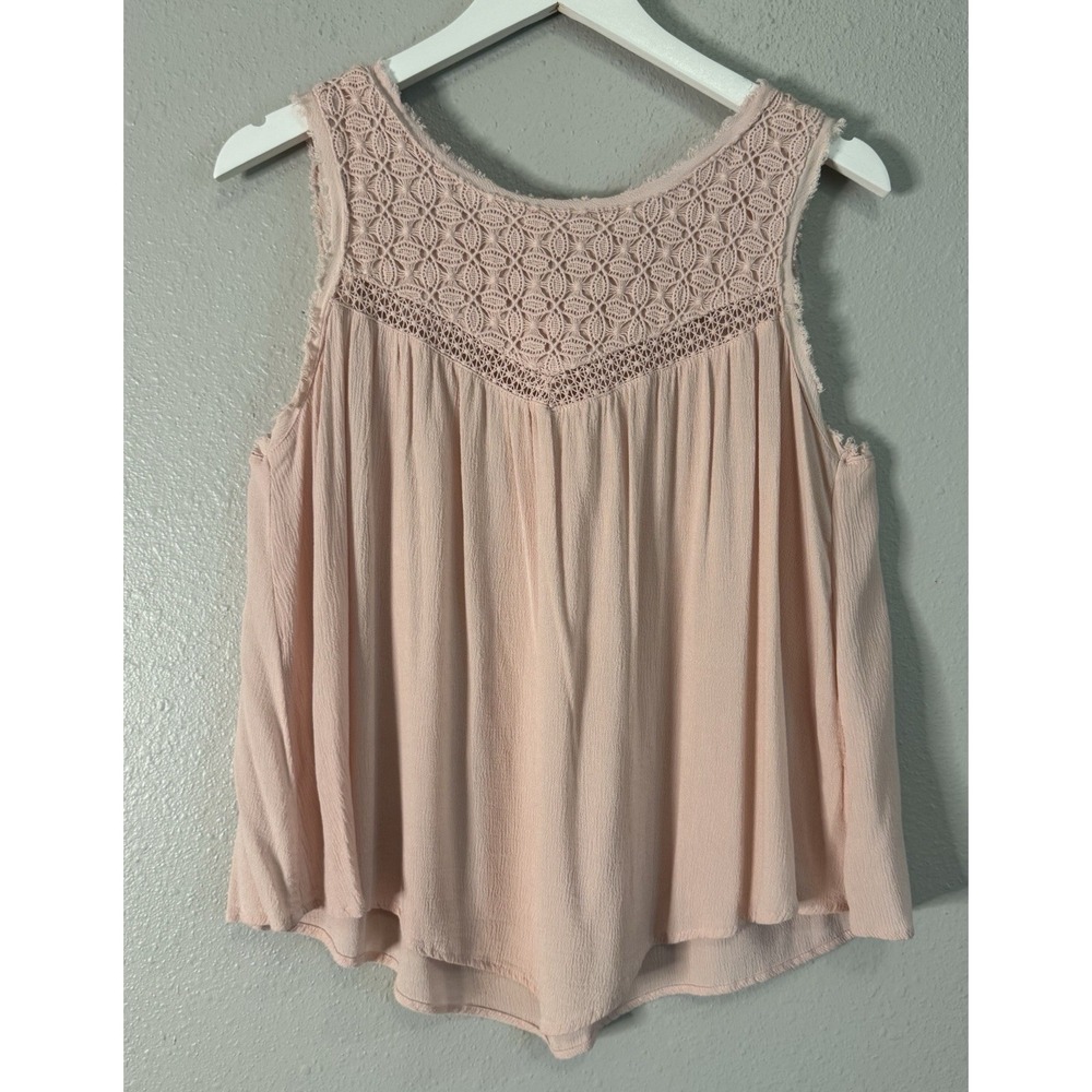 Democracy Blush Pink Lace Yoke Swing Tank Top Boho Romantic Festival M